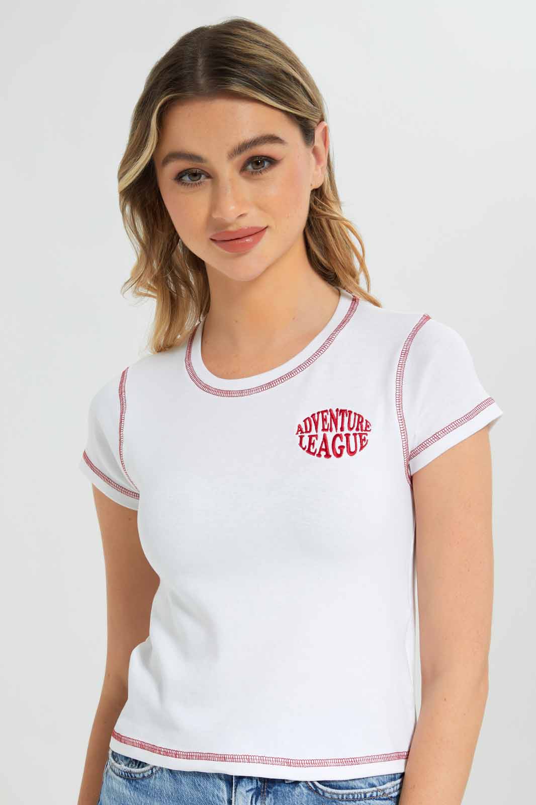 Redtag-White-Crop-Tee-with-Placement-Embroidery-Category:T-Shirts,-Colour:White,-Deals:New-In,-Filter:Women's-Clothing,-New-In-Women-APL,-Non-Sale,-Section:Women,-W22B,-Women-T-Shirts-Women's-