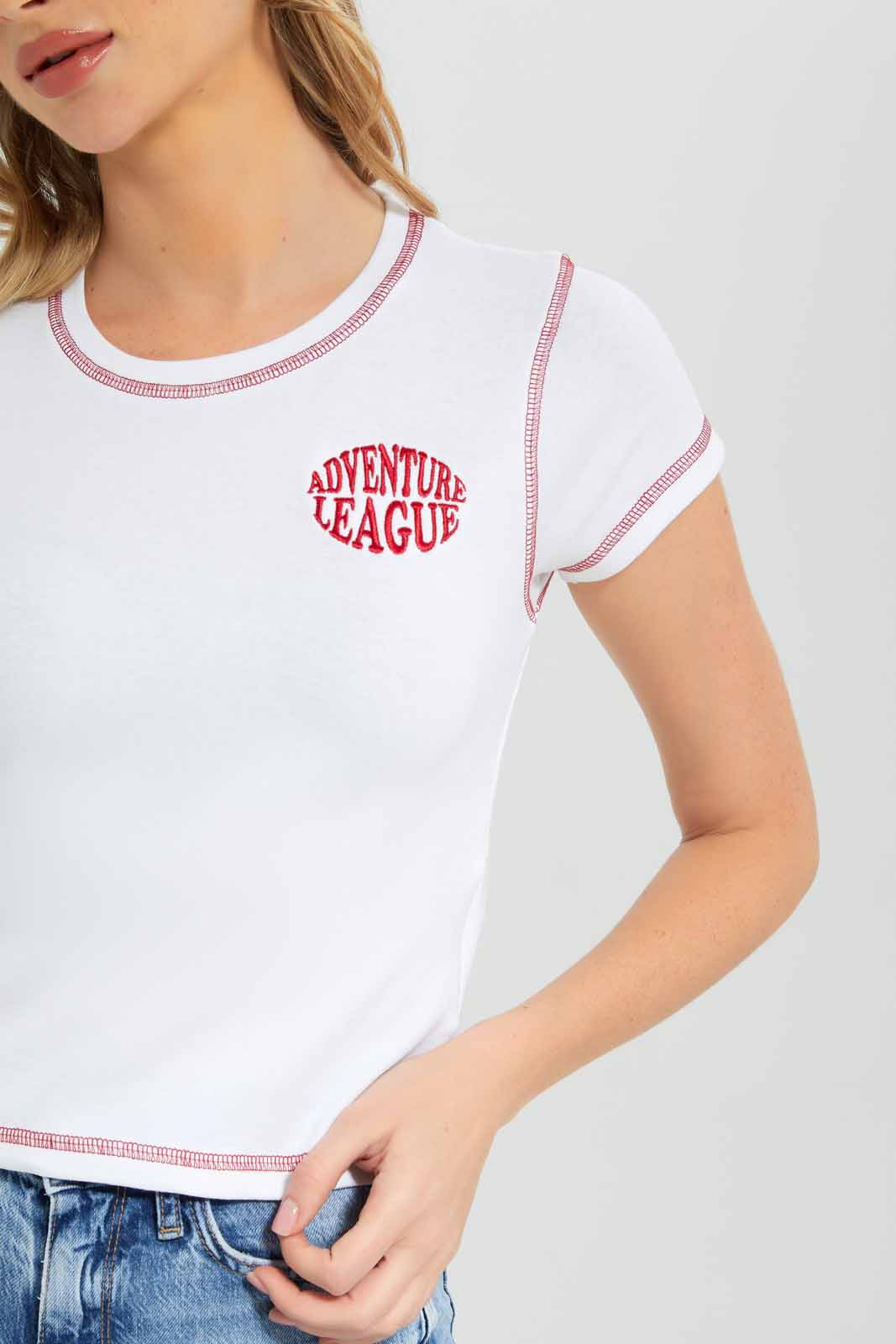 Redtag-White-Crop-Tee-with-Placement-Embroidery-Category:T-Shirts,-Colour:White,-Deals:New-In,-Filter:Women's-Clothing,-New-In-Women-APL,-Non-Sale,-Section:Women,-W22B,-Women-T-Shirts-Women's-