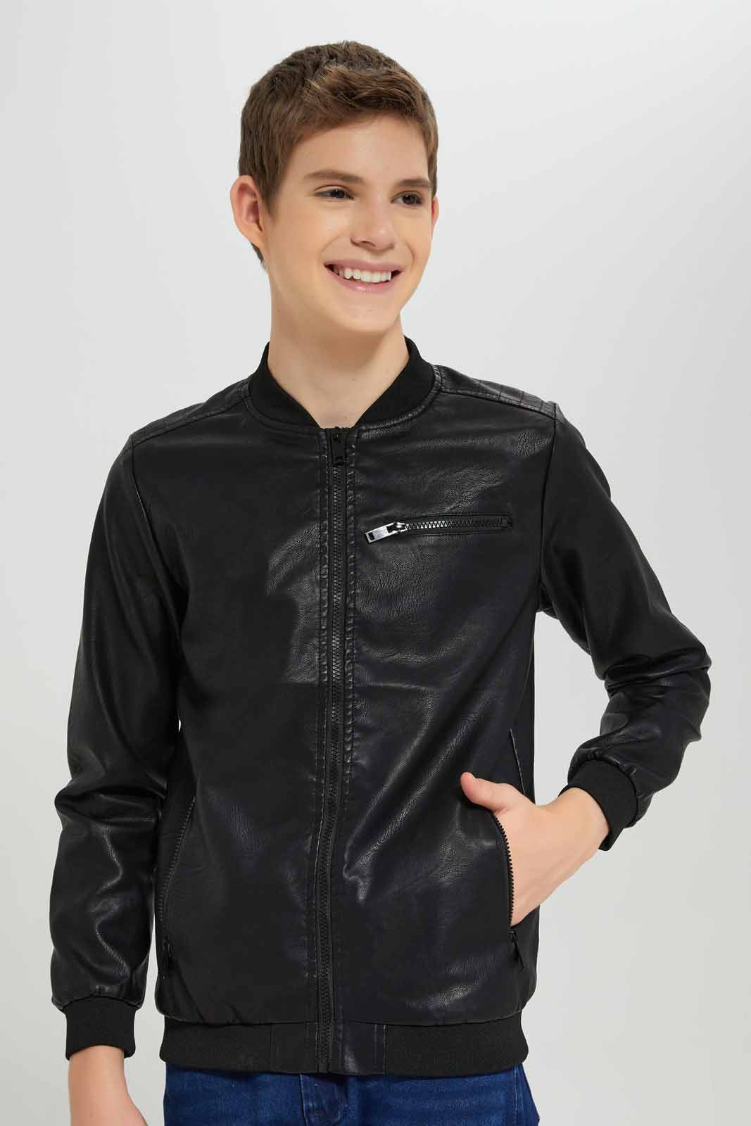 Redtag-Black-EHW-PU-Jacket-BSR-Jackets,-Category:Jackets,-Colour:Black,-Deals:New-In,-Dept:Boys,-EHW,-Filter:Senior-Boys-(8-to-14-Yrs),-New-In-BSR-APL,-Non-Sale,-Section:Boys-(0-to-14Yrs),-W22B-Senior-Boys-9 to 14 Years
