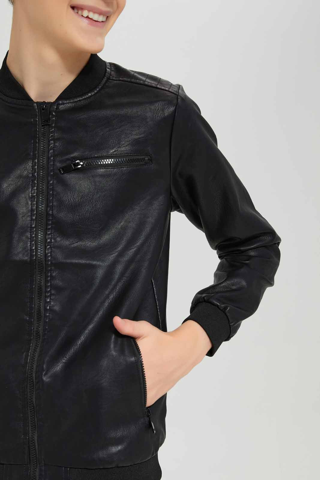 Redtag-Black-EHW-PU-Jacket-BSR-Jackets,-Category:Jackets,-Colour:Black,-Deals:New-In,-Dept:Boys,-EHW,-Filter:Senior-Boys-(8-to-14-Yrs),-New-In-BSR-APL,-Non-Sale,-Section:Boys-(0-to-14Yrs),-W22B-Senior-Boys-9 to 14 Years