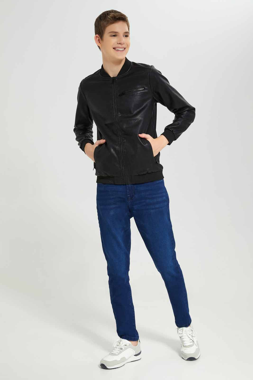 Redtag-Black-EHW-PU-Jacket-BSR-Jackets,-Category:Jackets,-Colour:Black,-Deals:New-In,-Dept:Boys,-EHW,-Filter:Senior-Boys-(8-to-14-Yrs),-New-In-BSR-APL,-Non-Sale,-Section:Boys-(0-to-14Yrs),-W22B-Senior-Boys-9 to 14 Years