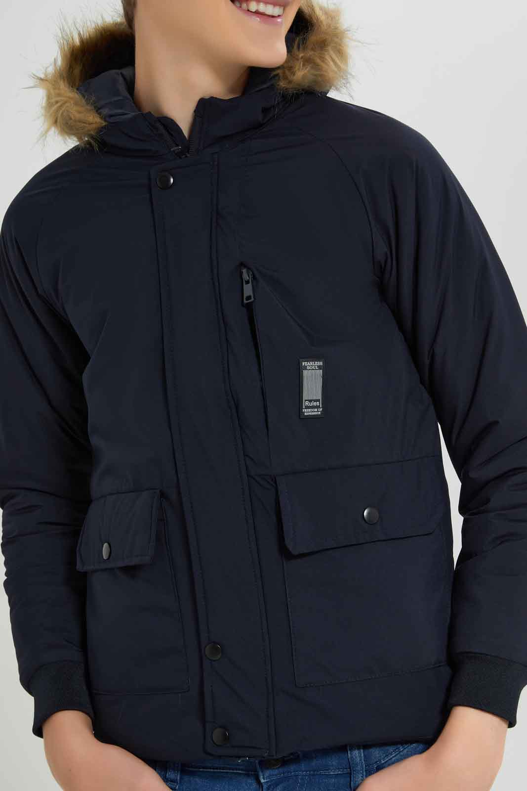 Redtag-Navy-EHW-Fur-Jacket-BSR-Jackets,-Category:Jackets,-Colour:Navy,-Deals:New-In,-Dept:Boys,-EHW,-Filter:Senior-Boys-(8-to-14-Yrs),-New-In-BSR-APL,-Non-Sale,-Section:Boys-(0-to-14Yrs),-W22B-Senior-Boys-9 to 14 Years