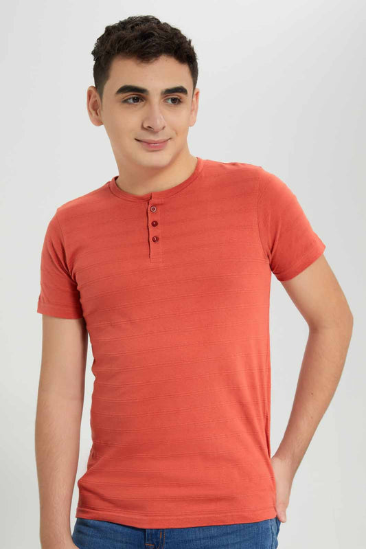 Redtag-Burgandy-Jacquard-Heneley-T-Shirt-BSR-T-Shirts,-Category:T-Shirts,-Colour:Burgundy,-Deals:New-In,-Filter:Senior-Boys-(8-to-14-Yrs),-New-In-BSR-APL,-Non-Sale,-Section:Boys-(0-to-14Yrs),-TBL,-W22A-Senior-Boys-9 to 14 Years