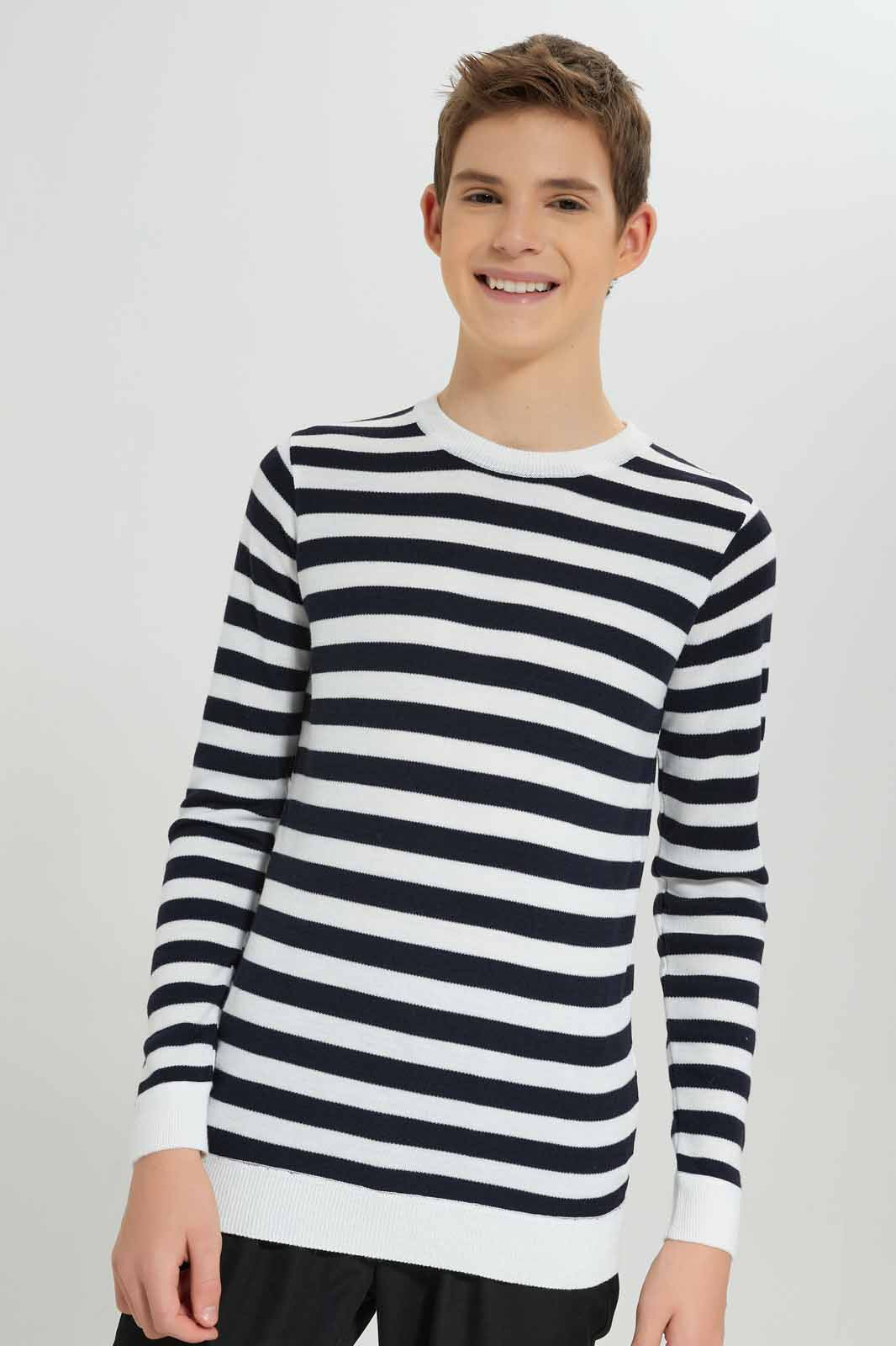 Redtag-White-Stripe-Pullover-BSR-Pullovers,-Category:Pullovers,-Colour:White,-Deals:New-In,-Dept:Boys,-Filter:Senior-Boys-(8-to-14-Yrs),-New-In-BSR-APL,-Non-Sale,-Section:Boys-(0-to-14Yrs),-TBL,-W22B-Senior-Boys-9 to 14 Years