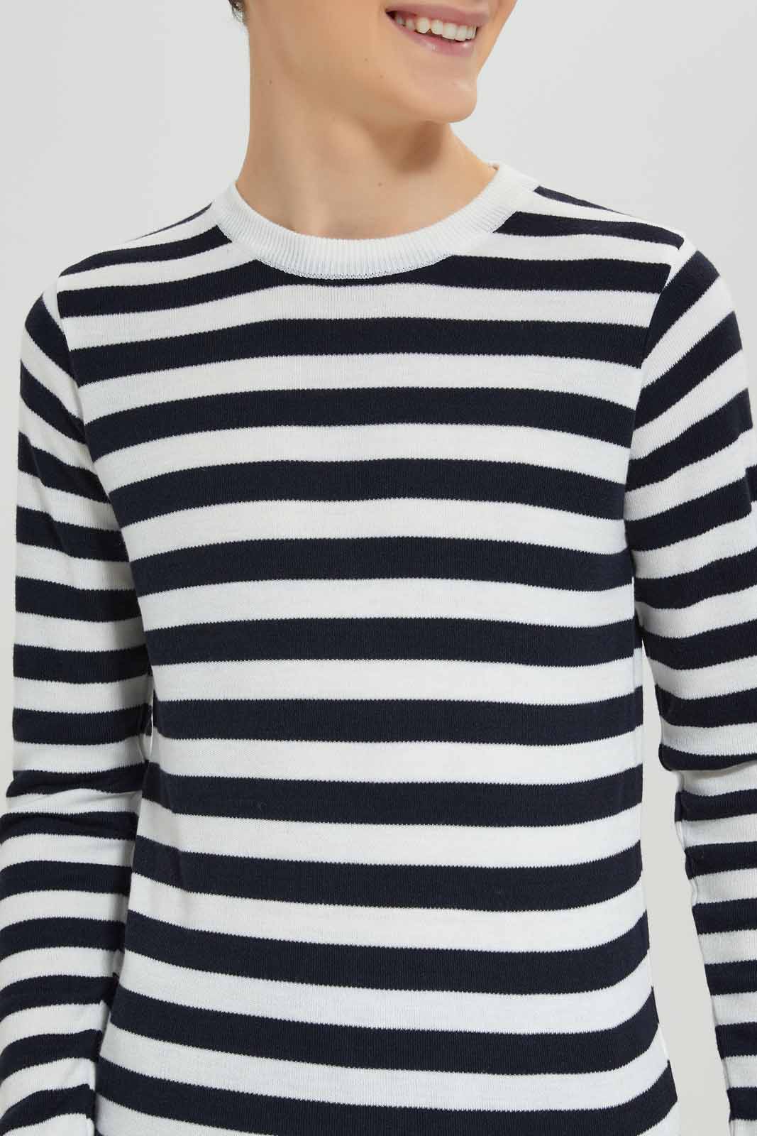 Redtag-White-Stripe-Pullover-BSR-Pullovers,-Category:Pullovers,-Colour:White,-Deals:New-In,-Dept:Boys,-Filter:Senior-Boys-(8-to-14-Yrs),-New-In-BSR-APL,-Non-Sale,-Section:Boys-(0-to-14Yrs),-TBL,-W22B-Senior-Boys-9 to 14 Years