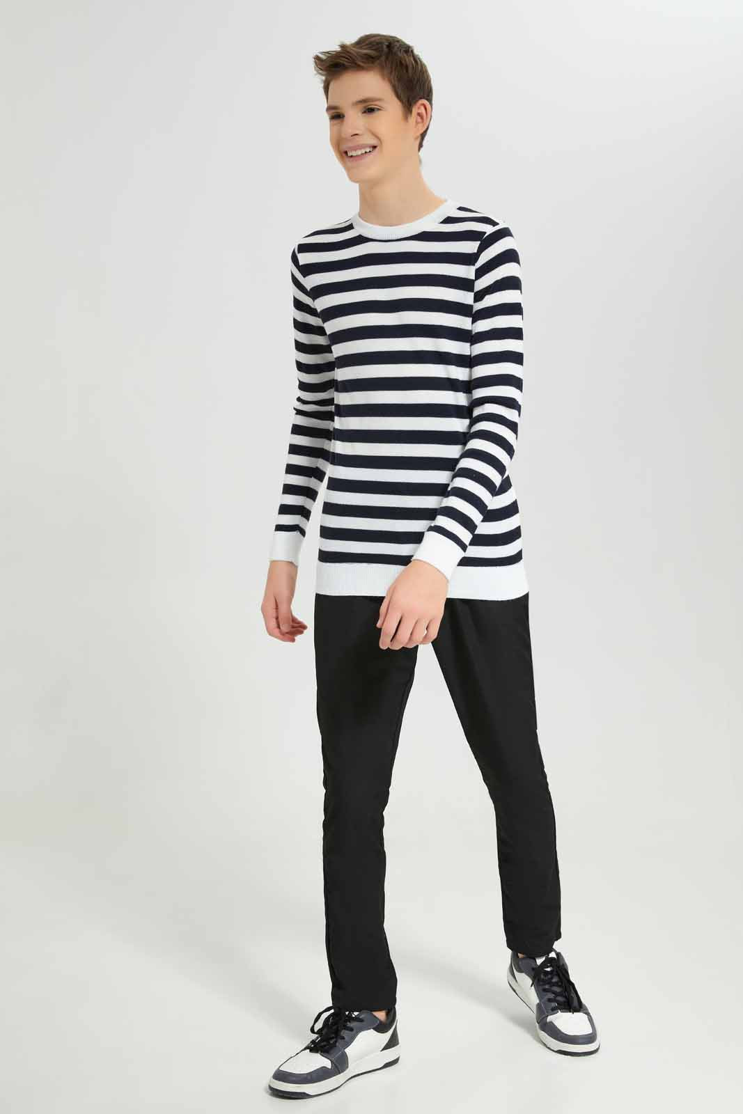 Redtag-White-Stripe-Pullover-BSR-Pullovers,-Category:Pullovers,-Colour:White,-Deals:New-In,-Dept:Boys,-Filter:Senior-Boys-(8-to-14-Yrs),-New-In-BSR-APL,-Non-Sale,-Section:Boys-(0-to-14Yrs),-TBL,-W22B-Senior-Boys-9 to 14 Years