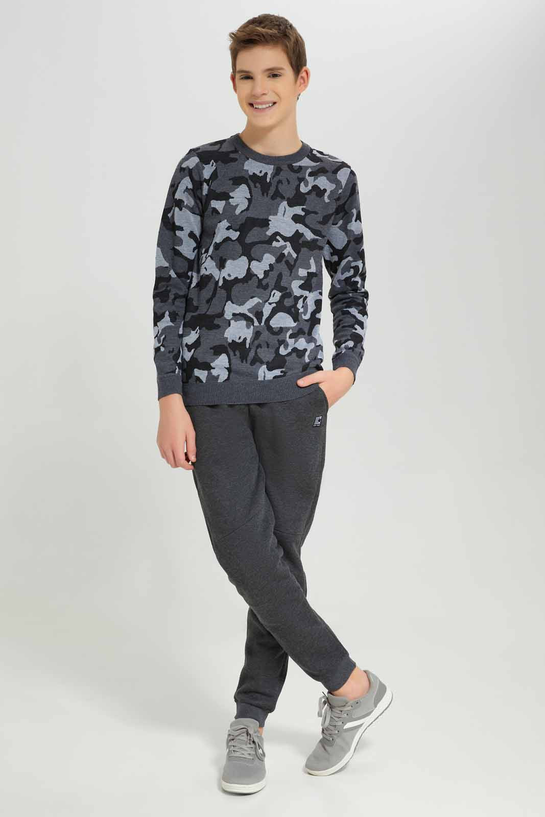 Redtag-Grey-Mel-Camo-Pullover-BSR-Pullovers,-Category:Pullovers,-Colour:Grey-Melange,-Deals:New-In,-Dept:Boys,-Filter:Senior-Boys-(8-to-14-Yrs),-New-In-BSR-APL,-Non-Sale,-Section:Boys-(0-to-14Yrs),-TBL,-W22B-Senior-Boys-9 to 14 Years