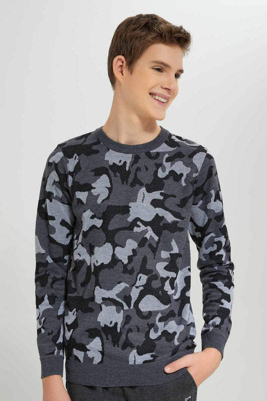 Redtag-Grey-Mel-Camo-Pullover-BSR-Pullovers,-Category:Pullovers,-Colour:Grey-Melange,-Deals:New-In,-Dept:Boys,-Filter:Senior-Boys-(8-to-14-Yrs),-New-In-BSR-APL,-Non-Sale,-Section:Boys-(0-to-14Yrs),-TBL,-W22B-Senior-Boys-9 to 14 Years