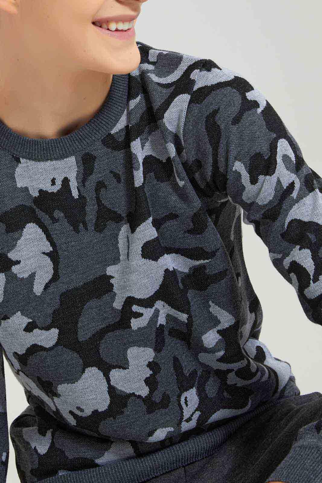Redtag-Grey-Mel-Camo-Pullover-BSR-Pullovers,-Category:Pullovers,-Colour:Grey-Melange,-Deals:New-In,-Dept:Boys,-Filter:Senior-Boys-(8-to-14-Yrs),-New-In-BSR-APL,-Non-Sale,-Section:Boys-(0-to-14Yrs),-TBL,-W22B-Senior-Boys-9 to 14 Years