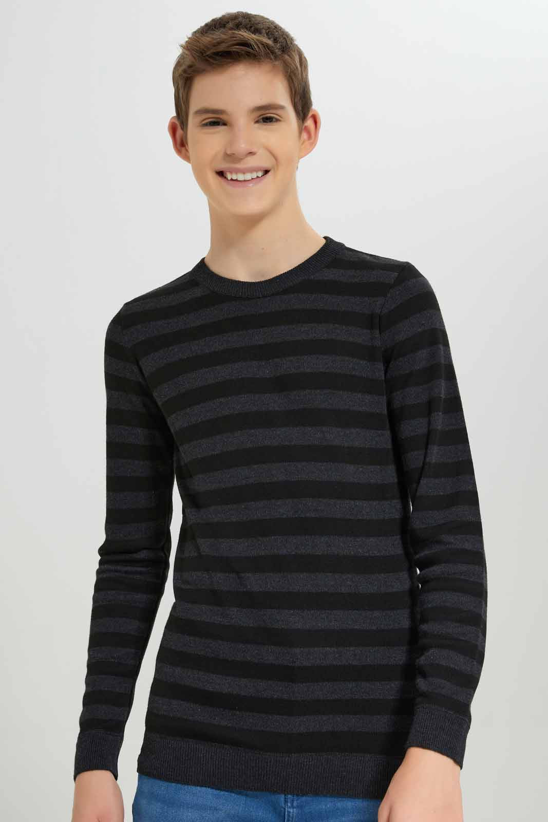 Redtag-Charcoal-Stripe-Pullover-BSR-Pullovers,-Category:Pullovers,-Colour:Charcoal,-Deals:New-In,-Dept:Boys,-Filter:Senior-Boys-(8-to-14-Yrs),-New-In-BSR-APL,-Non-Sale,-Section:Boys-(0-to-14Yrs),-TBL,-W22B-Senior-Boys-9 to 14 Years
