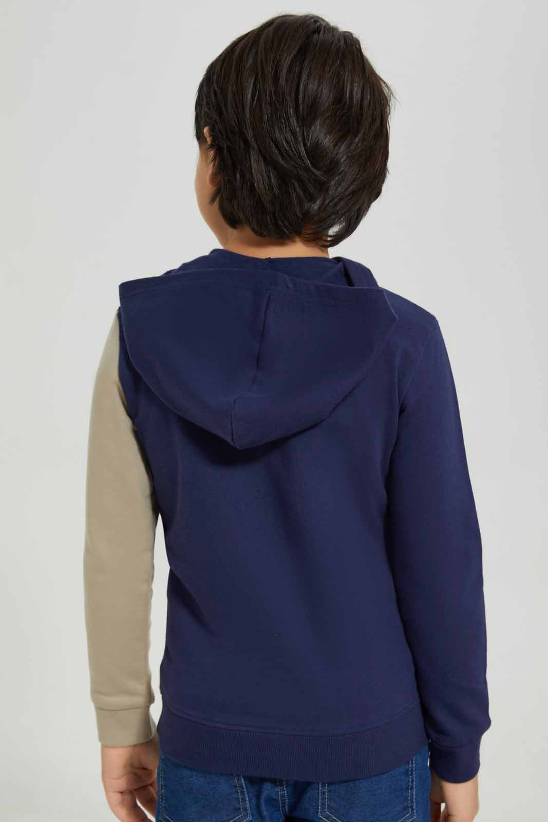Redtag-Navy-/-Beige-Tiger-Embroidered-Hooded-Zip-Thru-BOY-Sweatshirts,-Category:Sweatshirts,-Colour:Navy,-Deals:New-In,-Filter:Boys-(2-to-8-Yrs),-New-In-BOY-APL,-Non-Sale,-Section:Boys-(0-to-14Yrs),-W22B-Boys-2 to 8 Years