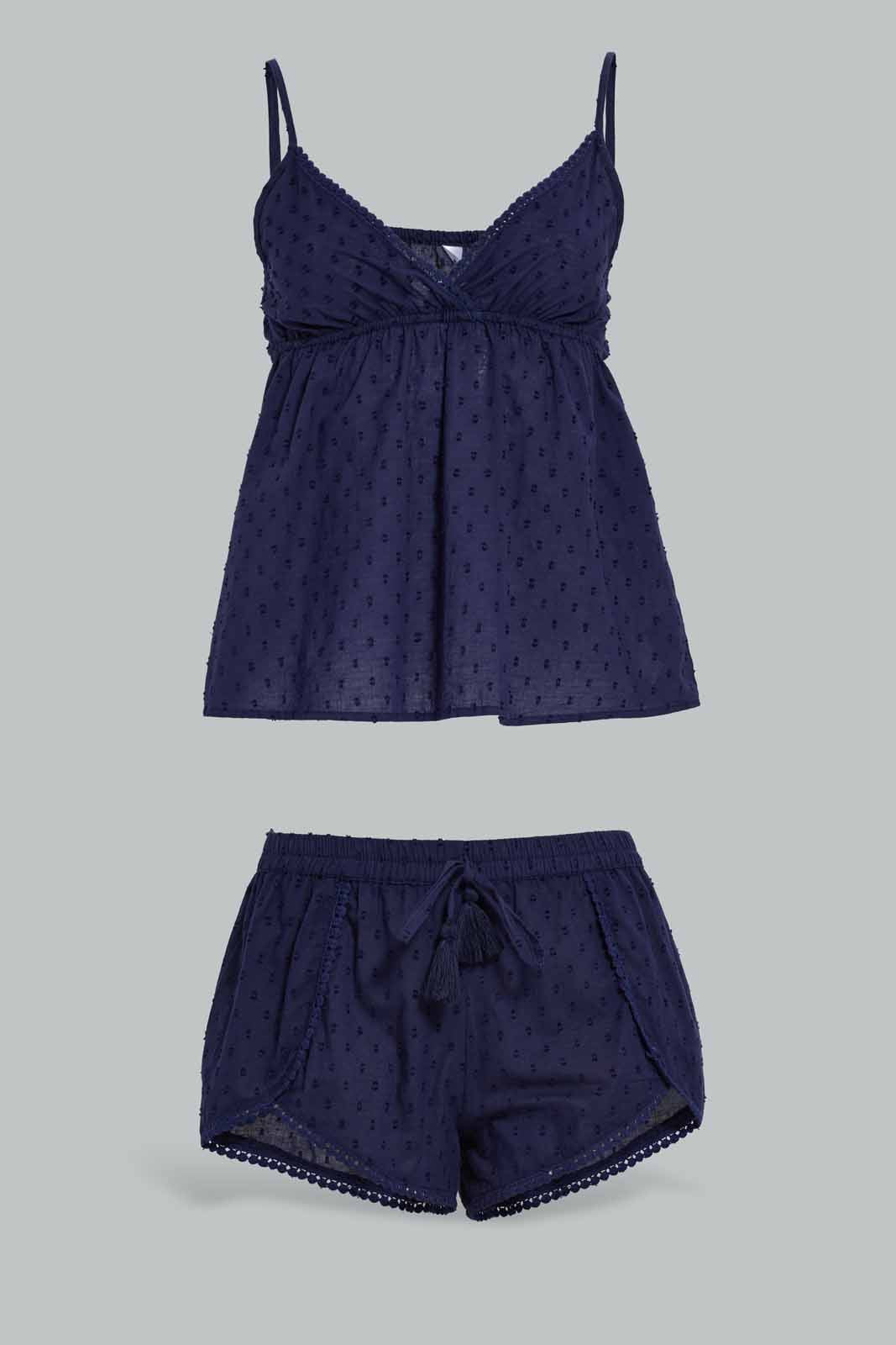 Redtag-Navy-Cami-And-Shorts-Set-Category:Cami-Sets,-Colour:Navy,-Deals:New-In,-Filter:Women's-Clothing,-New-In-Women-APL,-Non-Sale,-Section:Women,-W22A,-Women-Cami-Sets--