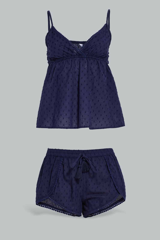 Redtag-Navy-Cami-And-Shorts-Set-Category:Cami-Sets,-Colour:Navy,-Deals:New-In,-Filter:Women's-Clothing,-New-In-Women-APL,-Non-Sale,-Section:Women,-W22A,-Women-Cami-Sets--