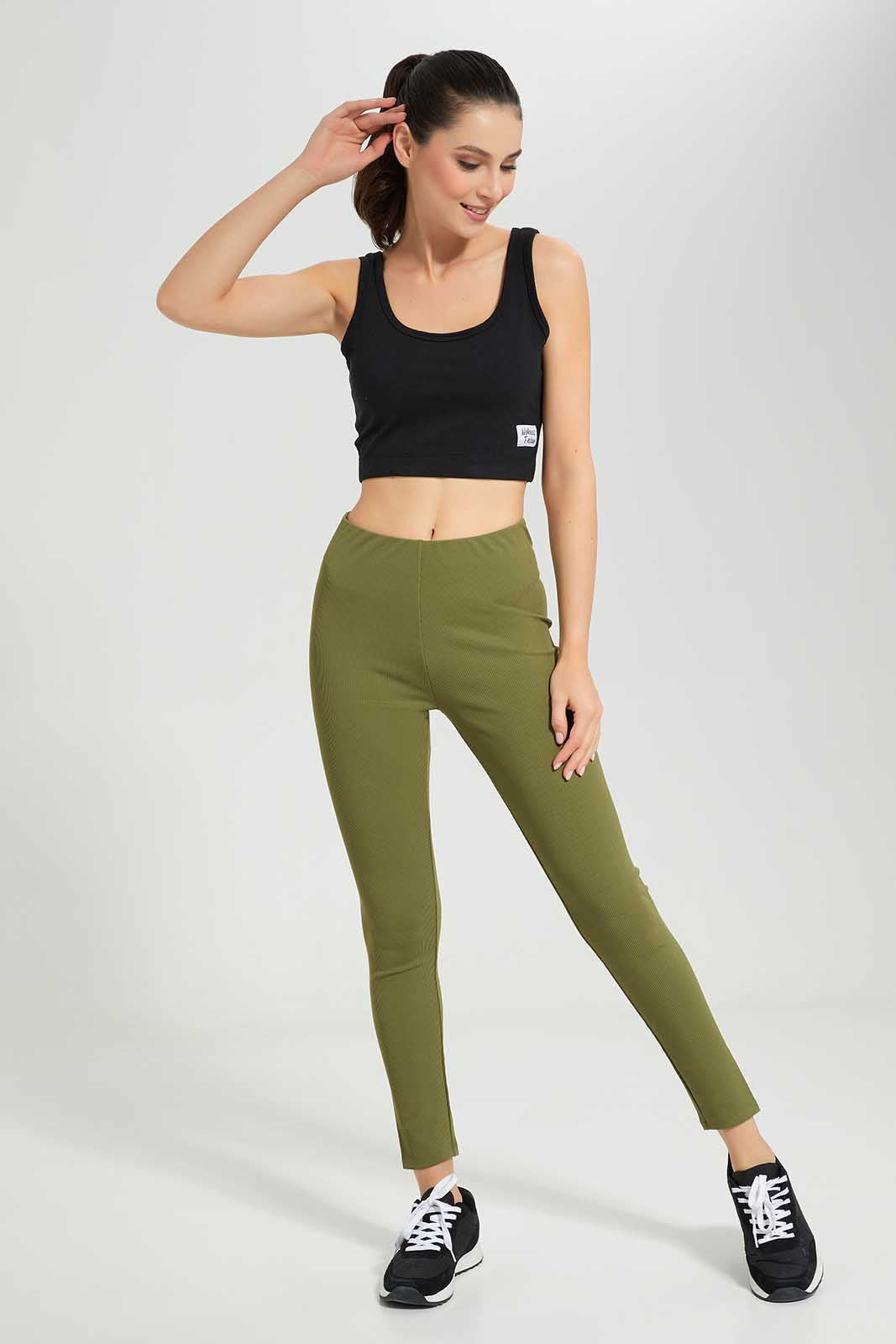Redtag-Olive-Drop-Needle-Legging-Category:Jeggings,-Colour:Olive,-Deals:New-In,-Filter:Women's-Clothing,-New-In-Women-APL,-Non-Sale,-Section:Women,-W22A,-Women-Jeggings-Women's-