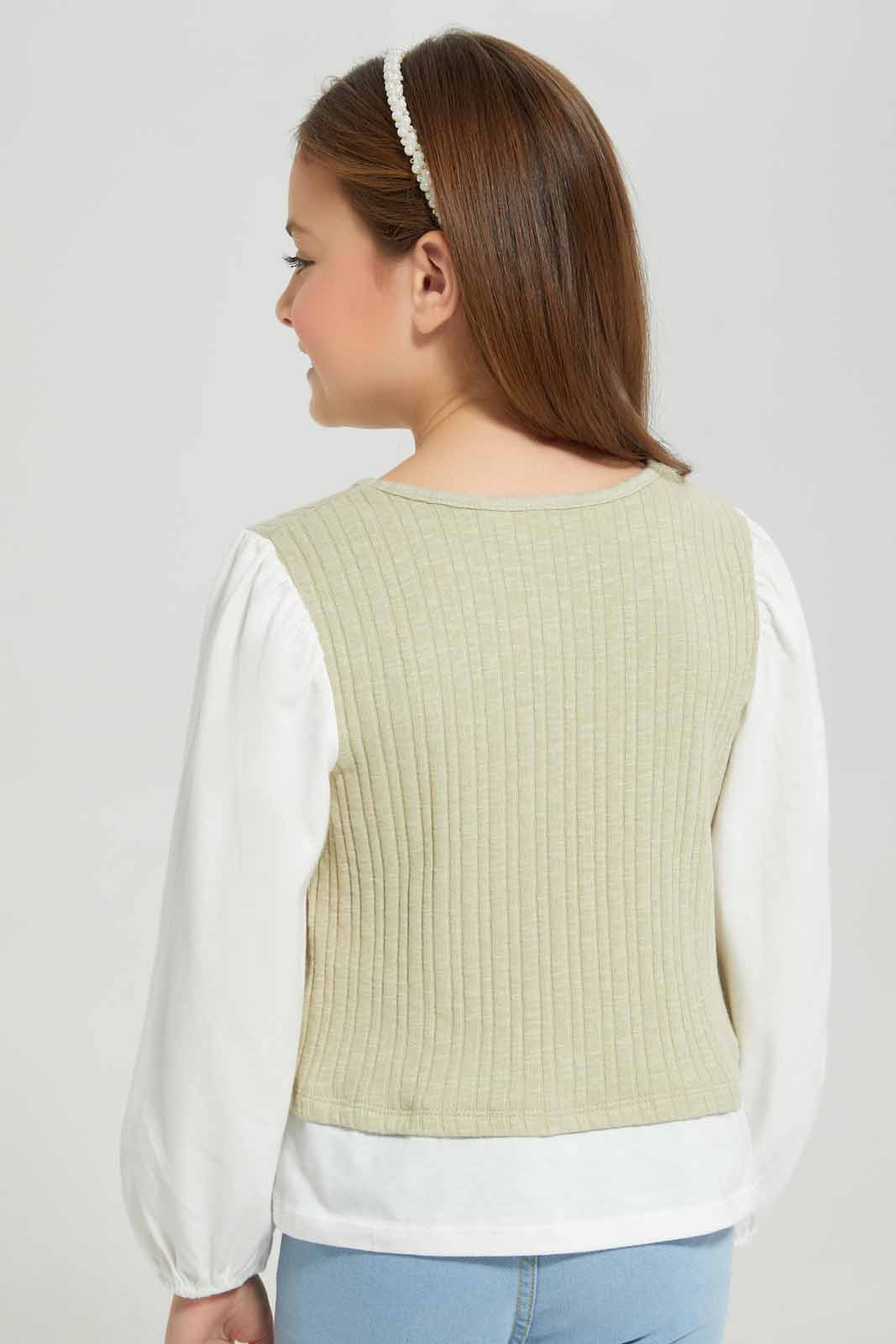 Redtag-Green-&-white-2-piece-long-blouse-Category:Blouses,-Colour:Green,-Deals:New-In,-Filter:Girls-(2-to-8-Yrs),-GIR-Blouses,-New-In-GIR-APL,-Non-Sale,-Section:Girls-(0-to-14Yrs),-W22B-Girls-2 to 8 Years