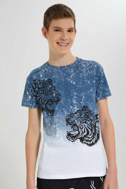 Redtag-Blue-Animal-Print-Tee-BSR-T-Shirts,-Category:T-Shirts,-Colour:Blue,-Deals:New-In,-Filter:Senior-Boys-(8-to-14-Yrs),-New-In-BSR-APL,-Non-Sale,-Section:Boys-(0-to-14Yrs),-W22A-Senior-Boys-9 to 14 Years