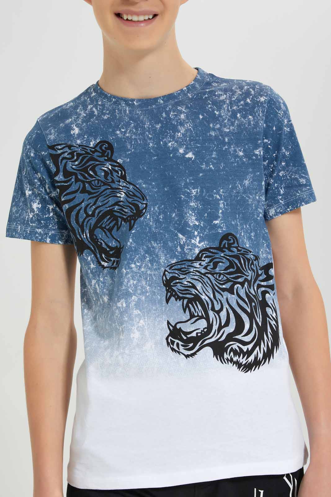 Redtag-Blue-Animal-Print-Tee-BSR-T-Shirts,-Category:T-Shirts,-Colour:Blue,-Deals:New-In,-Filter:Senior-Boys-(8-to-14-Yrs),-New-In-BSR-APL,-Non-Sale,-Section:Boys-(0-to-14Yrs),-W22A-Senior-Boys-9 to 14 Years