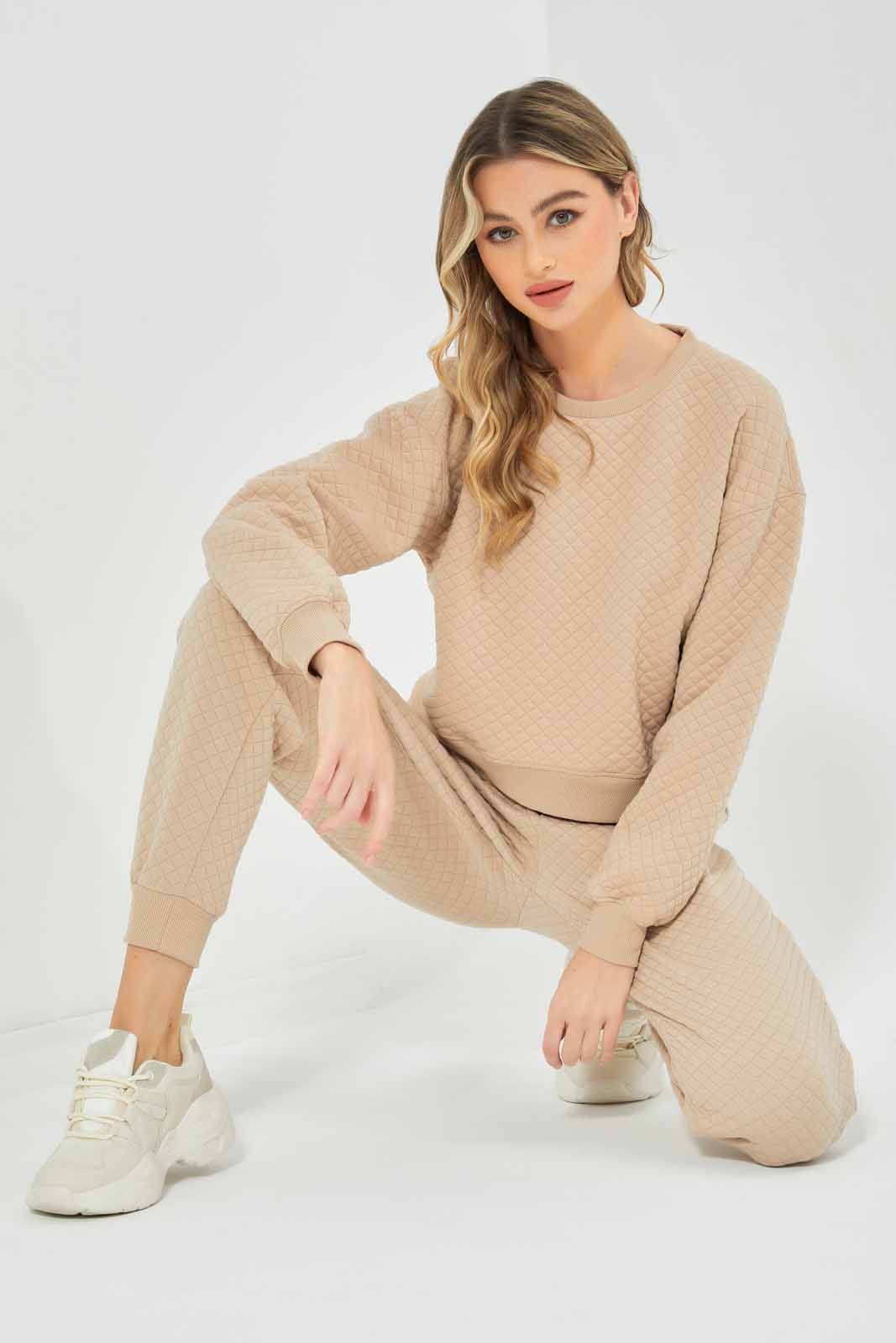 Redtag-Tan-Jacquard-Cropped-Sweatshirt-Category:Sweatshirts,-Colour:Tan,-Deals:New-In,-Filter:Women's-Clothing,-New-In-Women-APL,-Non-Sale,-Section:Women,-W22B,-Women-Sweatshirts-Women's-