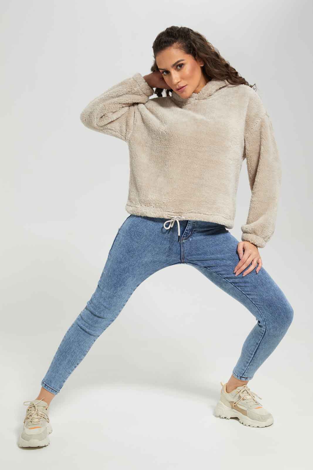 Redtag-Beige-Polar-Fleece-Hoodie-Sweatshirt-Category:Sweatshirts,-Colour:Beige,-Deals:New-In,-EHW,-Filter:Women's-Clothing,-New-In-Women-APL,-Non-Sale,-Section:Women,-W22B,-Women-Sweatshirts-Women's-
