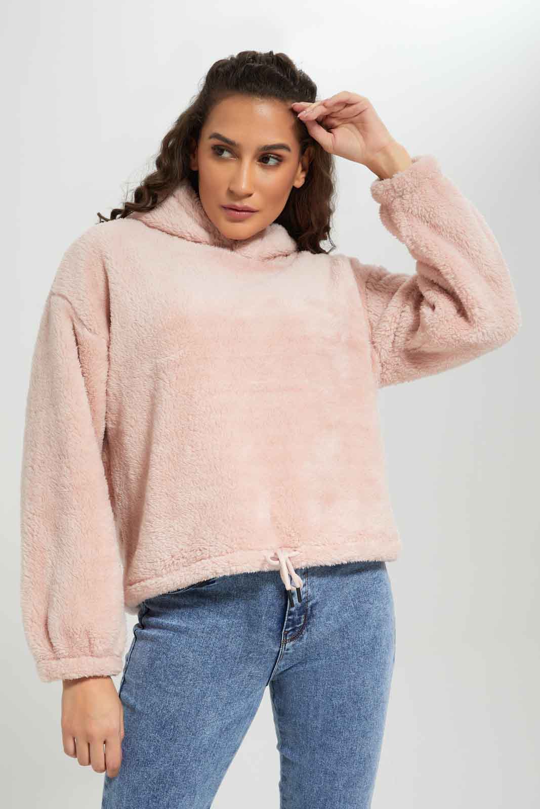 Redtag-Pink-Polar-Fleece-Hoodie-Sweatshirt-Category:Sweatshirts,-Colour:Apricot,-Deals:New-In,-EHW,-Filter:Women's-Clothing,-New-In-Women-APL,-Non-Sale,-Section:Women,-W22B,-Women-Sweatshirts-Women's-