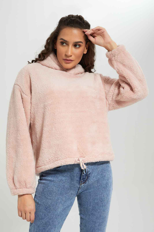 Redtag-Pink-Polar-Fleece-Hoodie-Sweatshirt-Category:Sweatshirts,-Colour:Apricot,-Deals:New-In,-EHW,-Filter:Women's-Clothing,-New-In-Women-APL,-Non-Sale,-Section:Women,-W22B,-Women-Sweatshirts-Women's-