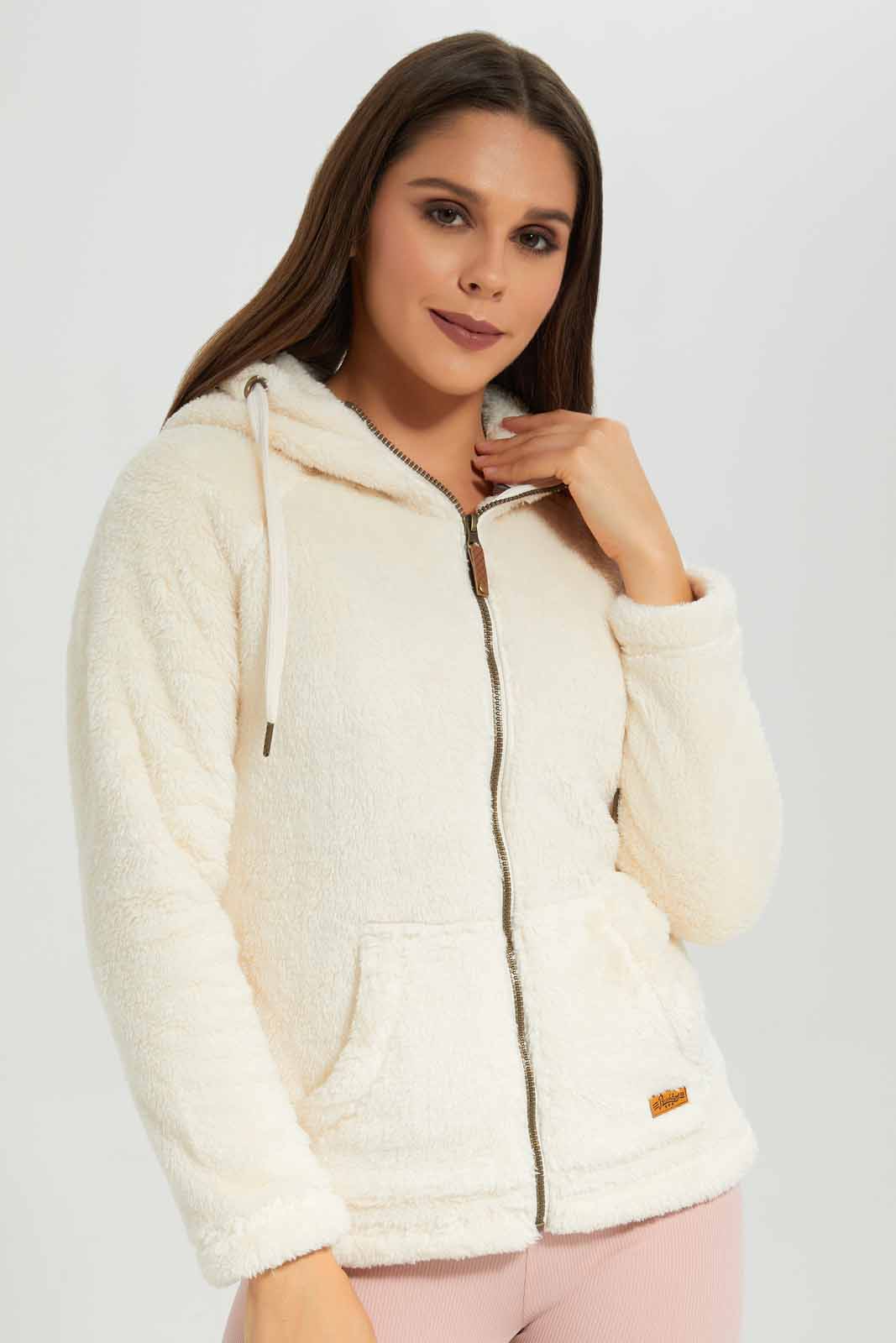 Redtag-Ivory-Polar-Fleece-Zip-Through-Sweatshirt-Category:Sweatshirts,-Colour:Ivory,-Deals:New-In,-EHW,-Filter:Women's-Clothing,-New-In-Women-APL,-Non-Sale,-Section:Women,-W22B,-Women-Sweatshirts-Women's-