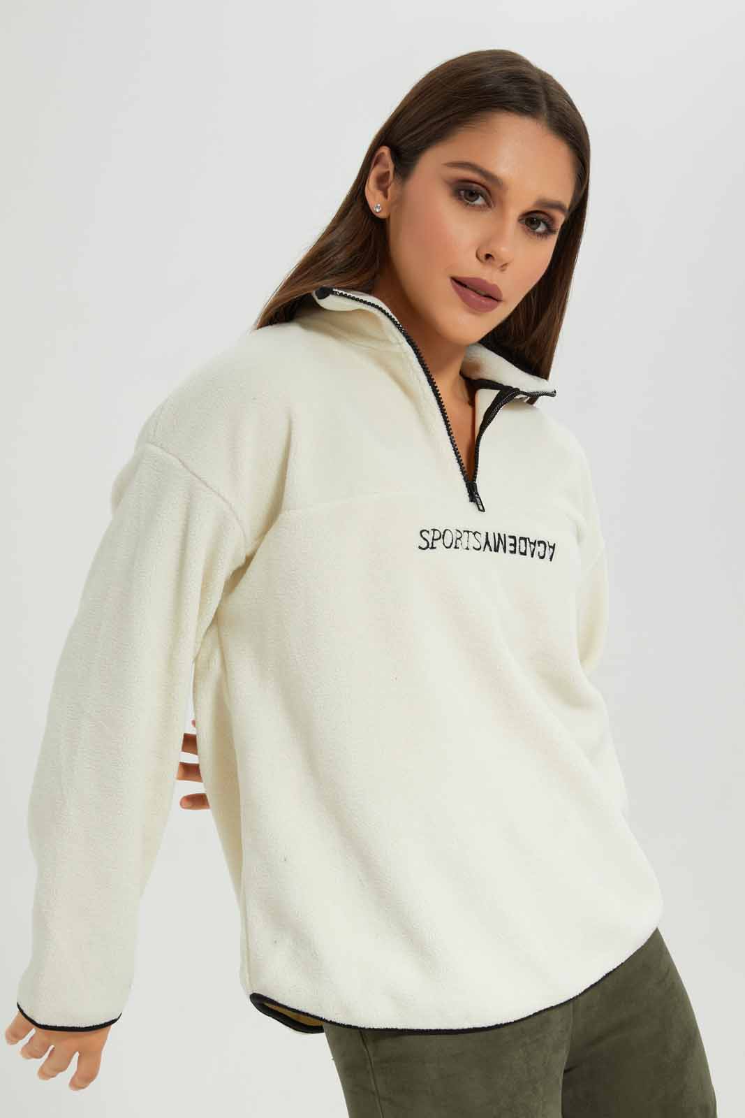 Women Ivory Long Sleeve Sweatshirt