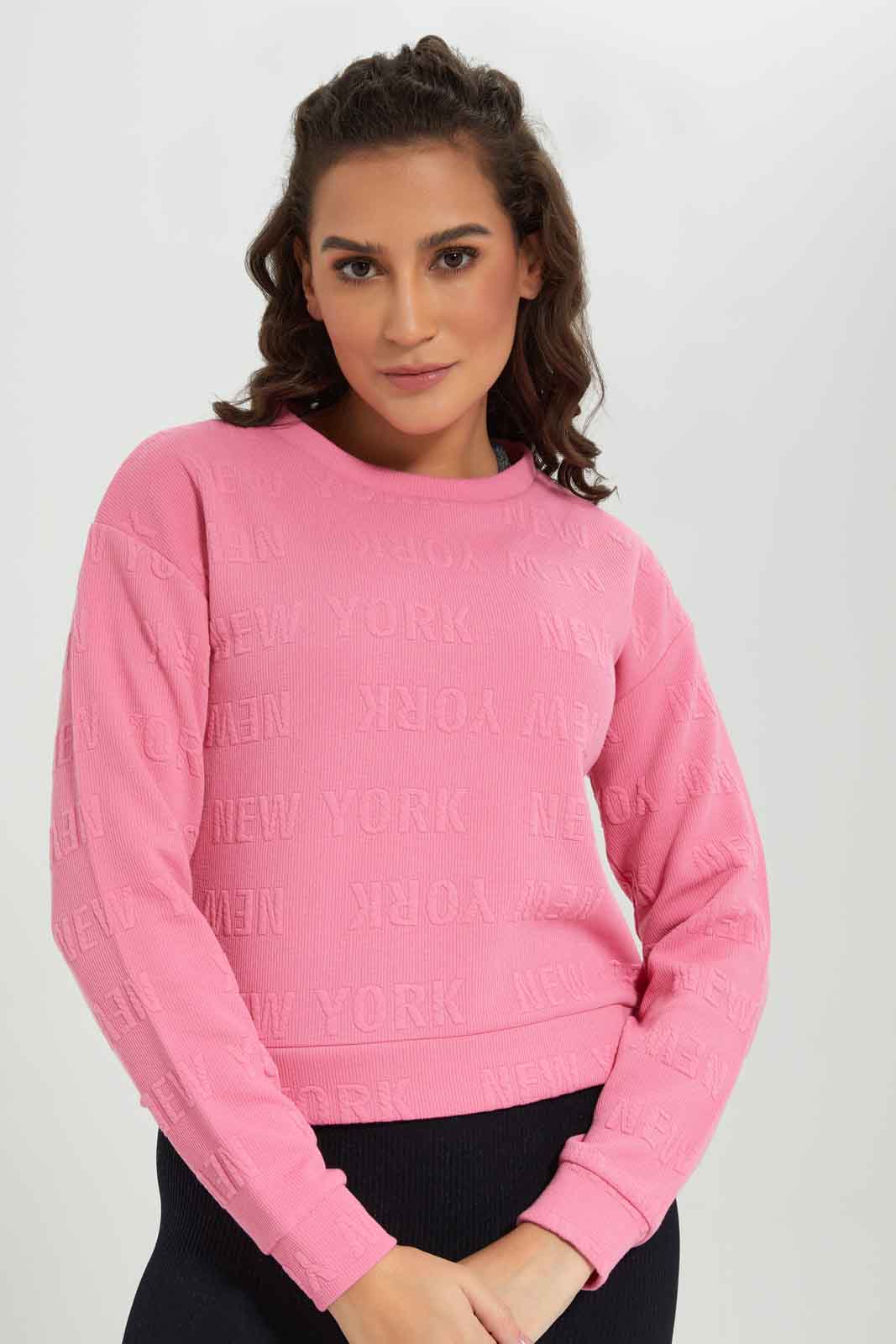 Redtag-Pink-Hoodie-Jacquard-Sweatshirt-Category:Sweatshirts,-Colour:Apricot,-Deals:New-In,-Filter:Women's-Clothing,-New-In-Women-APL,-Non-Sale,-Section:Women,-TBL,-W22B,-Women-Sweatshirts-Women's-