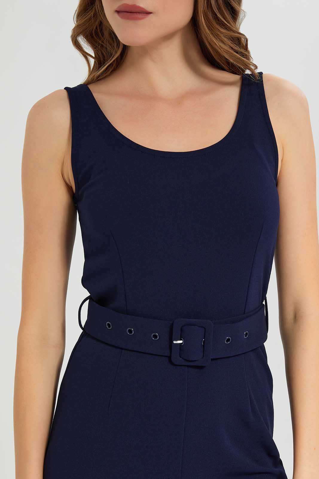 Redtag-Navy-Sleeveless-Buckle-Detail-Jumpsuit-Category:Dresses,-Colour:Navy,-Deals:New-In,-Filter:Women's-Clothing,-LEC,-LEC-Dresses,-New-In-LEC-APL,-Non-Sale,-Section:Women,-W22B-Women's-