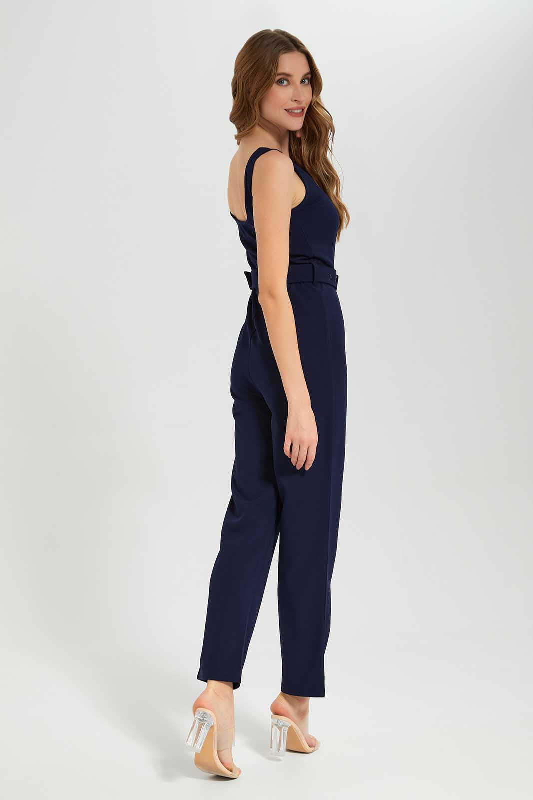 Redtag-Navy-Sleeveless-Buckle-Detail-Jumpsuit-Category:Dresses,-Colour:Navy,-Deals:New-In,-Filter:Women's-Clothing,-LEC,-LEC-Dresses,-New-In-LEC-APL,-Non-Sale,-Section:Women,-W22B-Women's-