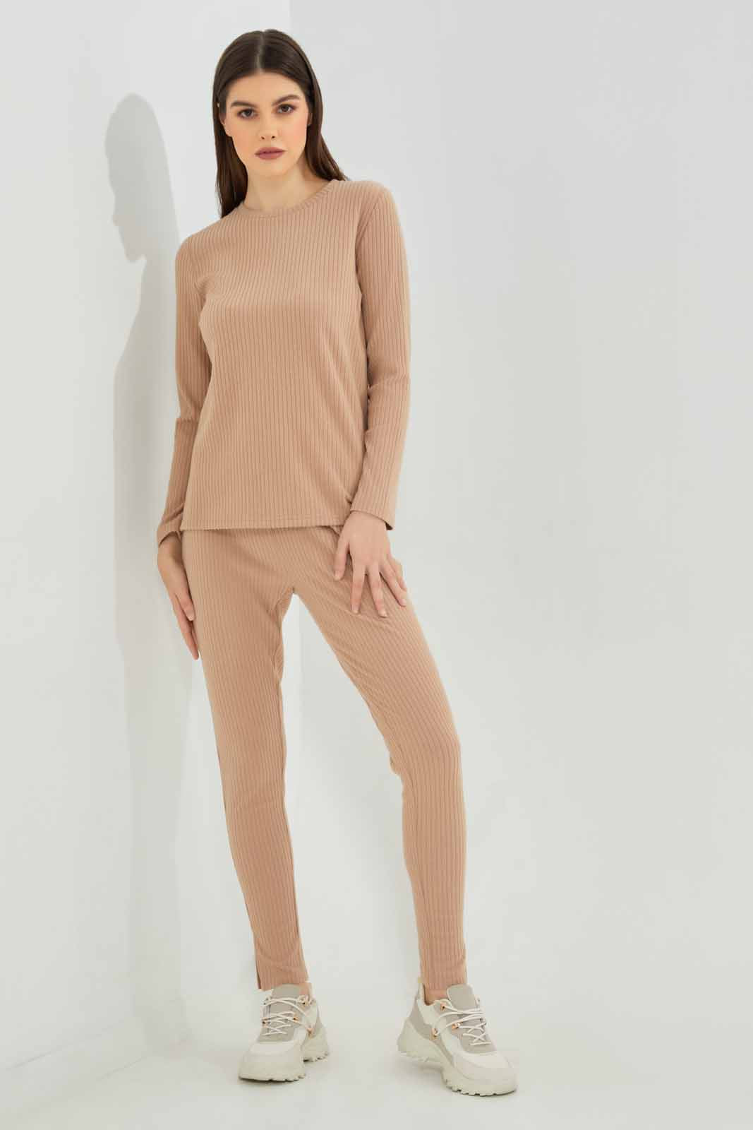 Redtag-Beige-Ribbed-Crew-Neck-Lounge-Sweatshirt-Category:Sweatshirts,-Colour:Beige,-Deals:New-In,-Filter:Women's-Clothing,-New-In-Women-APL,-Non-Sale,-Section:Women,-W22B,-Women-Loungewear-Sweatshirts,-Women-Sweatshirts-Women's-