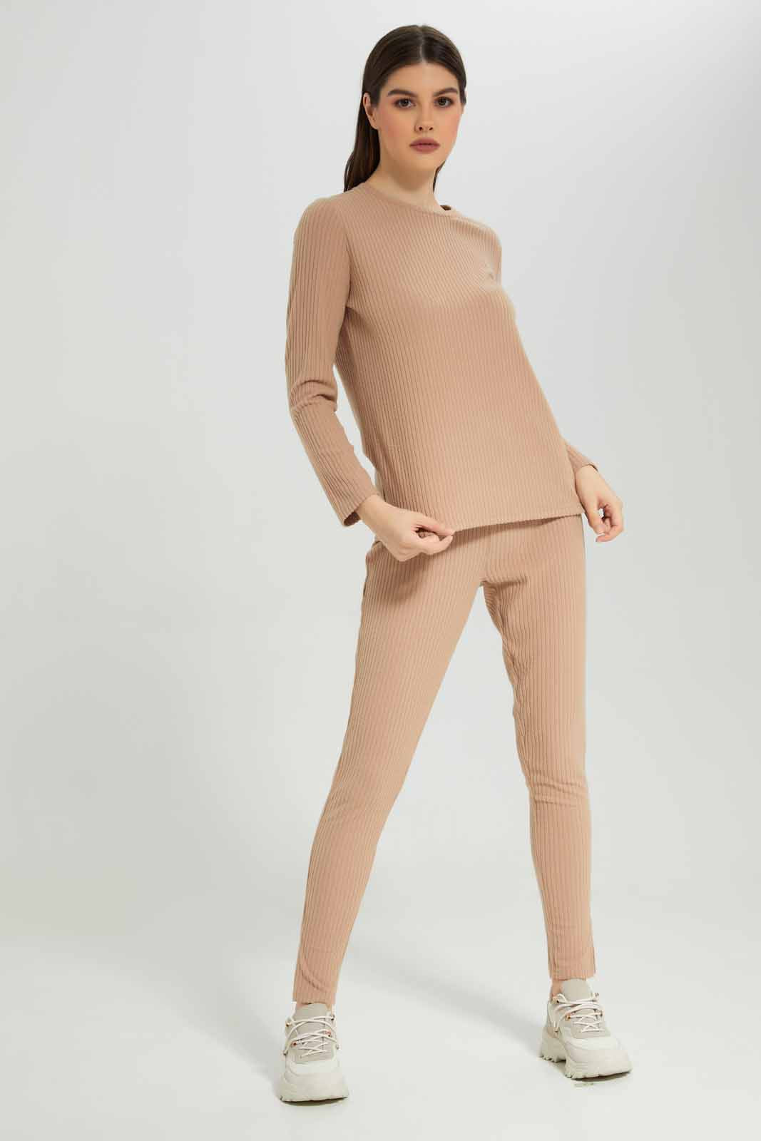 Redtag-Beige-Ribbed-Long-Length-Louge-Pants-Category:Joggers,-Colour:Beige,-Deals:New-In,-Filter:Women's-Clothing,-New-In-Women-APL,-Non-Sale,-Section:Women,-W22B,-Women-Joggers,-Women-Loungewear-Pants-Women's-