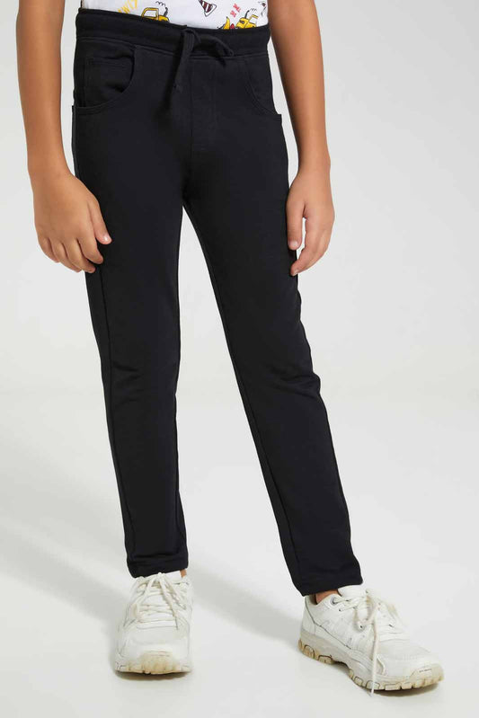 Redtag-Black-Stretch-terry-Pant-BOY-Joggers,-Category:Joggers,-Colour:Black,-Deals:New-In,-Filter:Boys-(2-to-8-Yrs),-New-In-BOY-APL,-Non-Sale,-Section:Boys-(0-to-14Yrs),-TBL,-W22A-Boys-2 to 8 Years