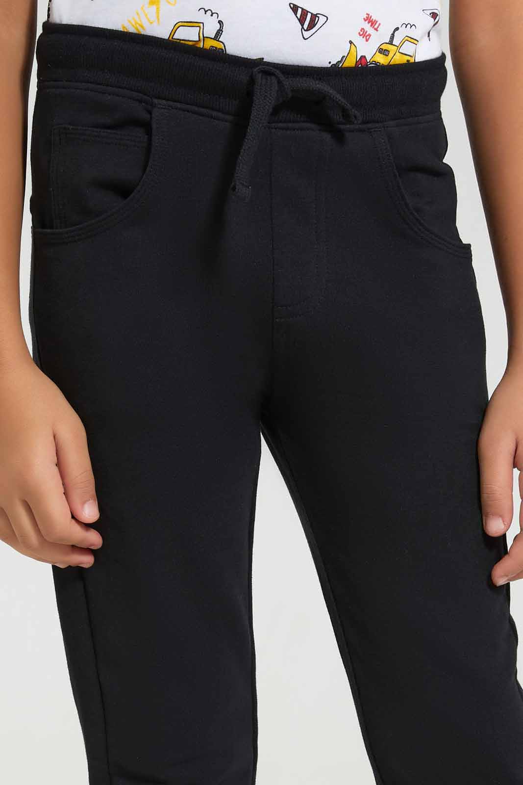 Redtag-Black-Stretch-terry-Pant-BOY-Joggers,-Category:Joggers,-Colour:Black,-Deals:New-In,-Filter:Boys-(2-to-8-Yrs),-New-In-BOY-APL,-Non-Sale,-Section:Boys-(0-to-14Yrs),-TBL,-W22A-Boys-2 to 8 Years