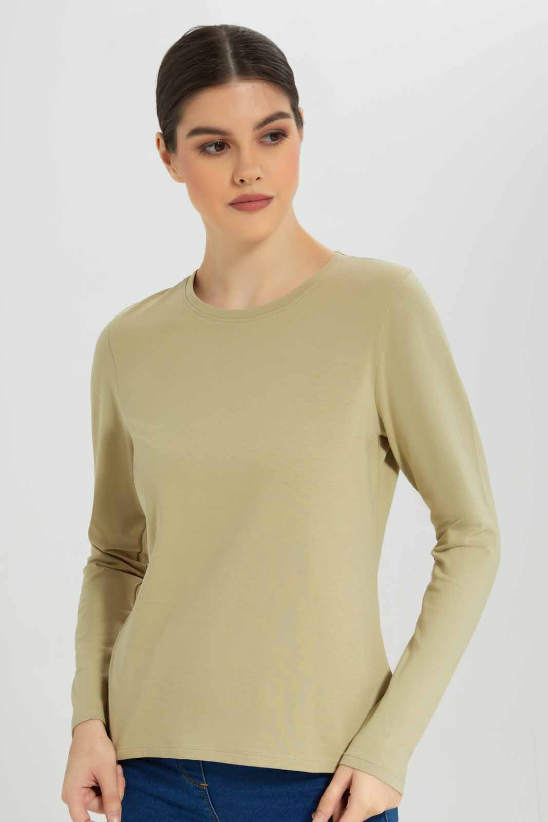 Redtag-Sage-Plain-Crew-Neck-Long-Sleeve-T-Shirt-Category:T-Shirts,-Colour:Green,-Deals:New-In,-Dept:Ladieswear,-Filter:Women's-Clothing,-New-In-Women-APL,-Non-Sale,-Section:Women,-TBL,-W22B,-Women-T-Shirts-Women's-