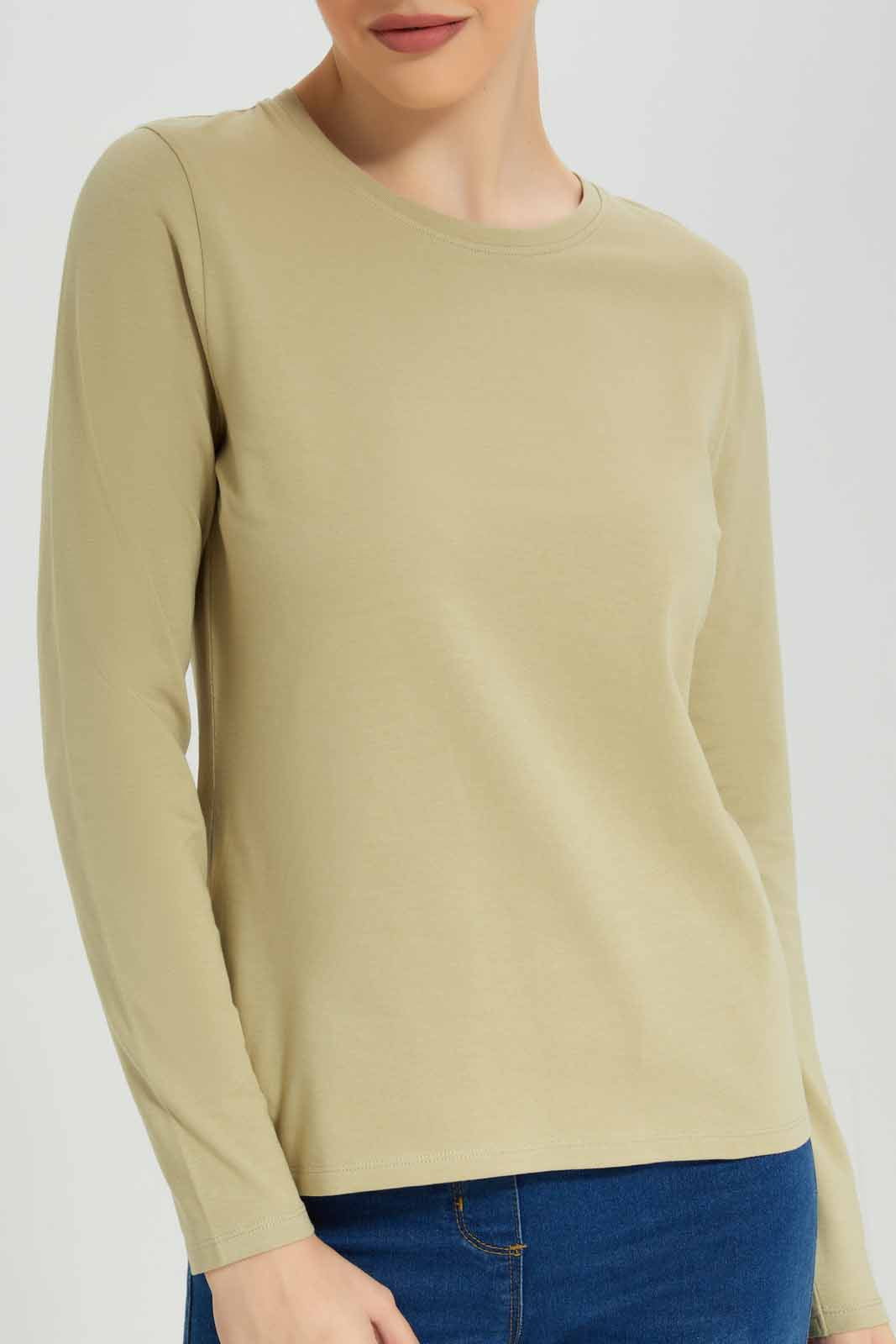 Redtag-Sage-Plain-Crew-Neck-Long-Sleeve-T-Shirt-Category:T-Shirts,-Colour:Green,-Deals:New-In,-Dept:Ladieswear,-Filter:Women's-Clothing,-New-In-Women-APL,-Non-Sale,-Section:Women,-TBL,-W22B,-Women-T-Shirts-Women's-