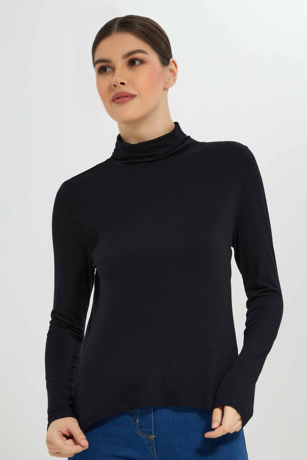 Redtag-Black-Long-Sleeve-Turtle-Neck-T-Shirt-Category:T-Shirts,-Colour:Black,-Deals:New-In,-Dept:Ladieswear,-Filter:Women's-Clothing,-New-In-Women-APL,-Non-Sale,-Section:Women,-TBL,-W22B,-Women-T-Shirts-Women's-
