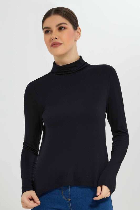 Redtag-Black-Long-Sleeve-Turtle-Neck-T-Shirt-Category:T-Shirts,-Colour:Black,-Deals:New-In,-Dept:Ladieswear,-Filter:Women's-Clothing,-New-In-Women-APL,-Non-Sale,-Section:Women,-TBL,-W22B,-Women-T-Shirts-Women's-