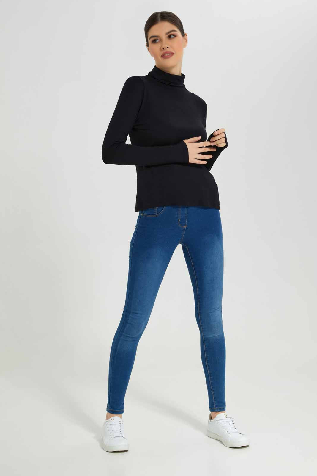 Redtag-Black-Long-Sleeve-Turtle-Neck-T-Shirt-Category:T-Shirts,-Colour:Black,-Deals:New-In,-Dept:Ladieswear,-Filter:Women's-Clothing,-New-In-Women-APL,-Non-Sale,-Section:Women,-TBL,-W22B,-Women-T-Shirts-Women's-