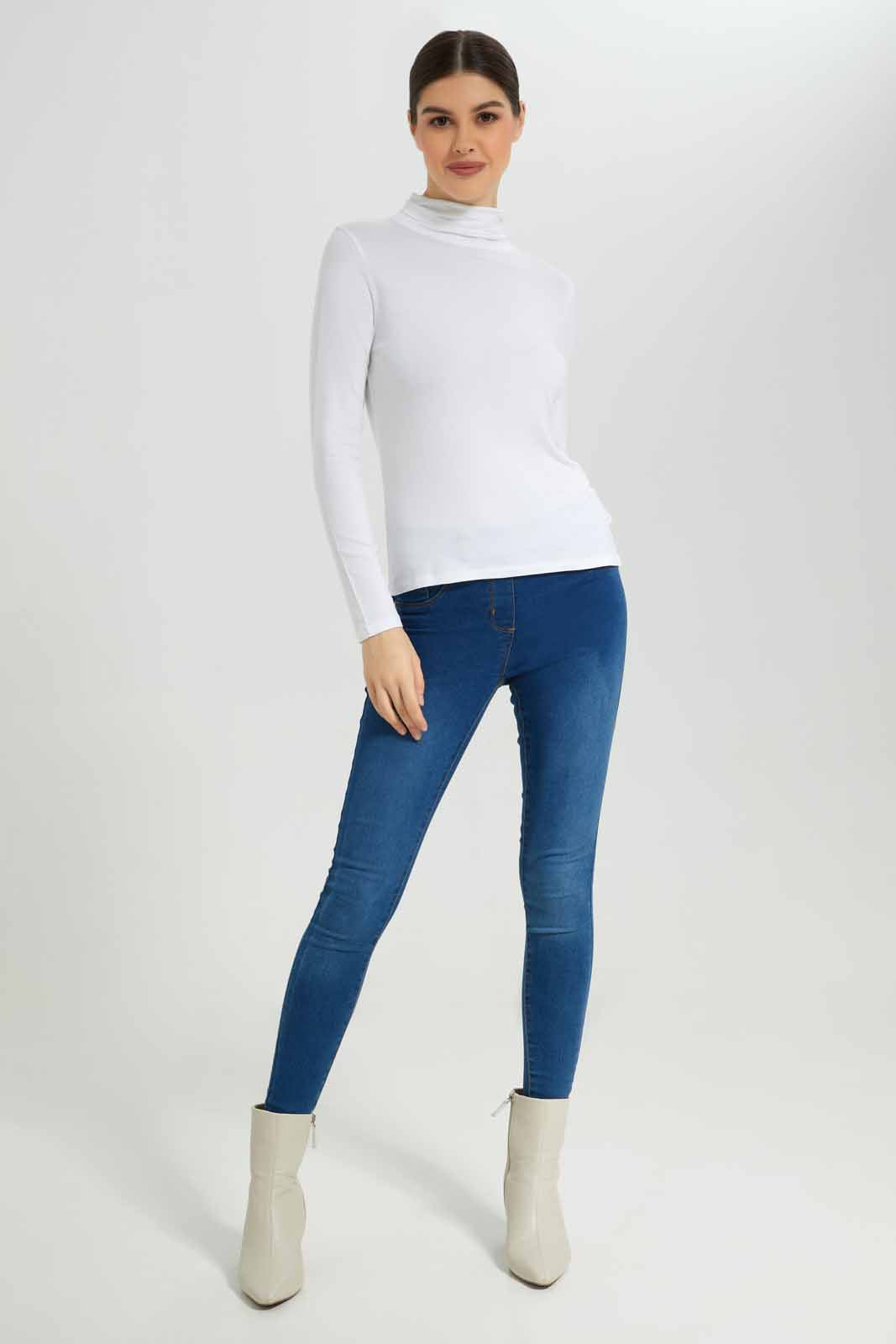 Redtag-White-Long-Sleeve-Turtle-Neck-T-Shirt-Category:T-Shirts,-Colour:White,-Deals:New-In,-Filter:Women's-Clothing,-New-In-Women-APL,-Non-Sale,-Section:Women,-TBL,-W22B,-Women-T-Shirts-Women's-