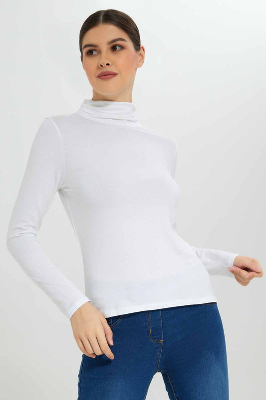Redtag-White-Long-Sleeve-Turtle-Neck-T-Shirt-Category:T-Shirts,-Colour:White,-Deals:New-In,-Filter:Women's-Clothing,-New-In-Women-APL,-Non-Sale,-Section:Women,-TBL,-W22B,-Women-T-Shirts-Women's-