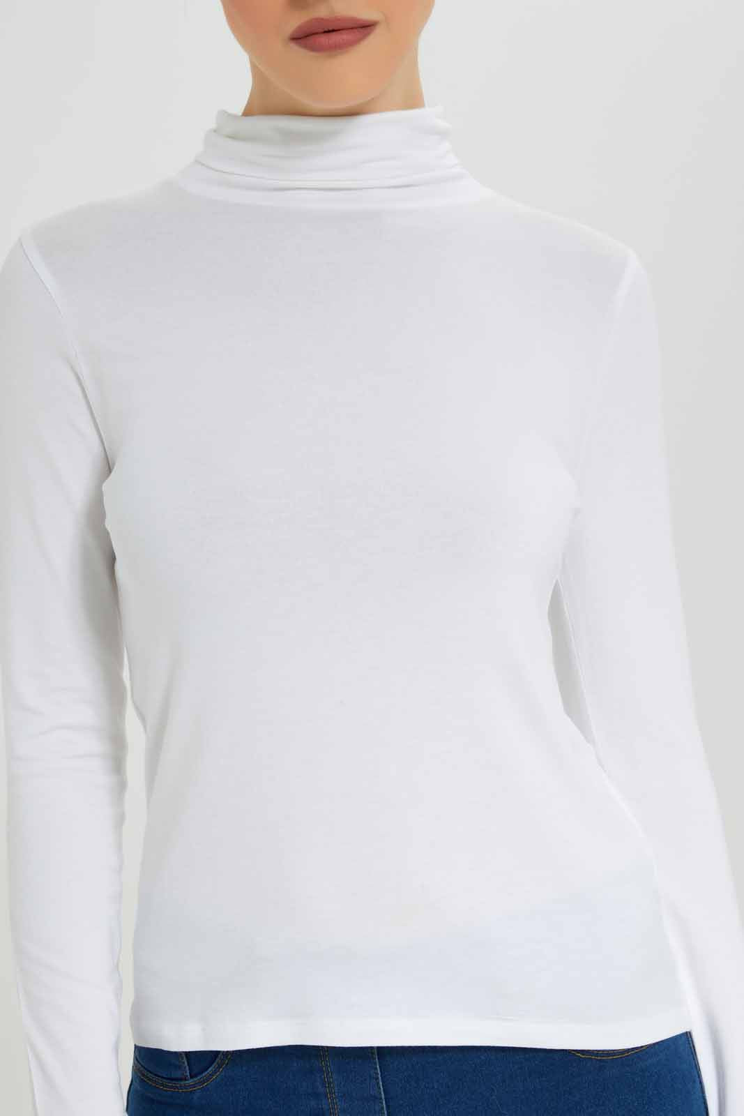Redtag-White-Long-Sleeve-Turtle-Neck-T-Shirt-Category:T-Shirts,-Colour:White,-Deals:New-In,-Filter:Women's-Clothing,-New-In-Women-APL,-Non-Sale,-Section:Women,-TBL,-W22B,-Women-T-Shirts-Women's-