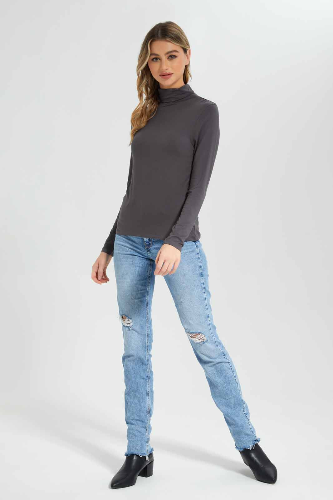 Redtag-Khaki-Long-Sleeve-Turtle-Neck-T-Shirt-Category:T-Shirts,-Colour:Olive,-Deals:New-In,-Dept:Ladieswear,-Filter:Women's-Clothing,-New-In-Women-APL,-Non-Sale,-Section:Women,-TBL,-W22B,-Women-T-Shirts-Women's-
