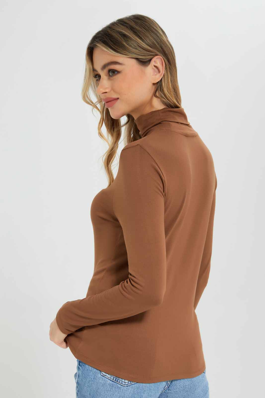 Redtag-Brown-Long-Sleeve-Turtle-Neck-T-Shirt-Category:T-Shirts,-Colour:Brown,-Deals:New-In,-Dept:Ladieswear,-Filter:Women's-Clothing,-New-In-Women-APL,-Non-Sale,-Section:Women,-TBL,-W22B,-Women-T-Shirts-Women's-