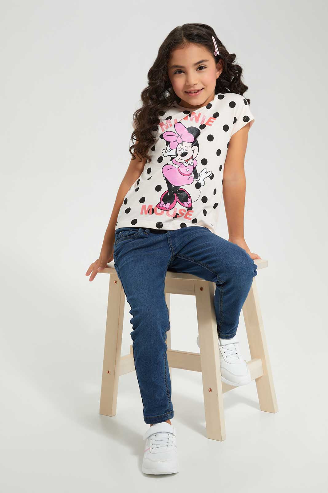 Redtag-PALE-PINK-LICENSE-TEE--MINNIE-SPOT-Bundle,-Category:T-Shirts,-Colour:Apricot,-Deals:4-For-90,-Deals:New-In,-Filter:Girls-(2-to-8-Yrs),-GIR-T-Shirts,-New-In-GIR-APL,-Section:Girls-(0-to-14Yrs),-W22A-Girls-2 to 8 Years