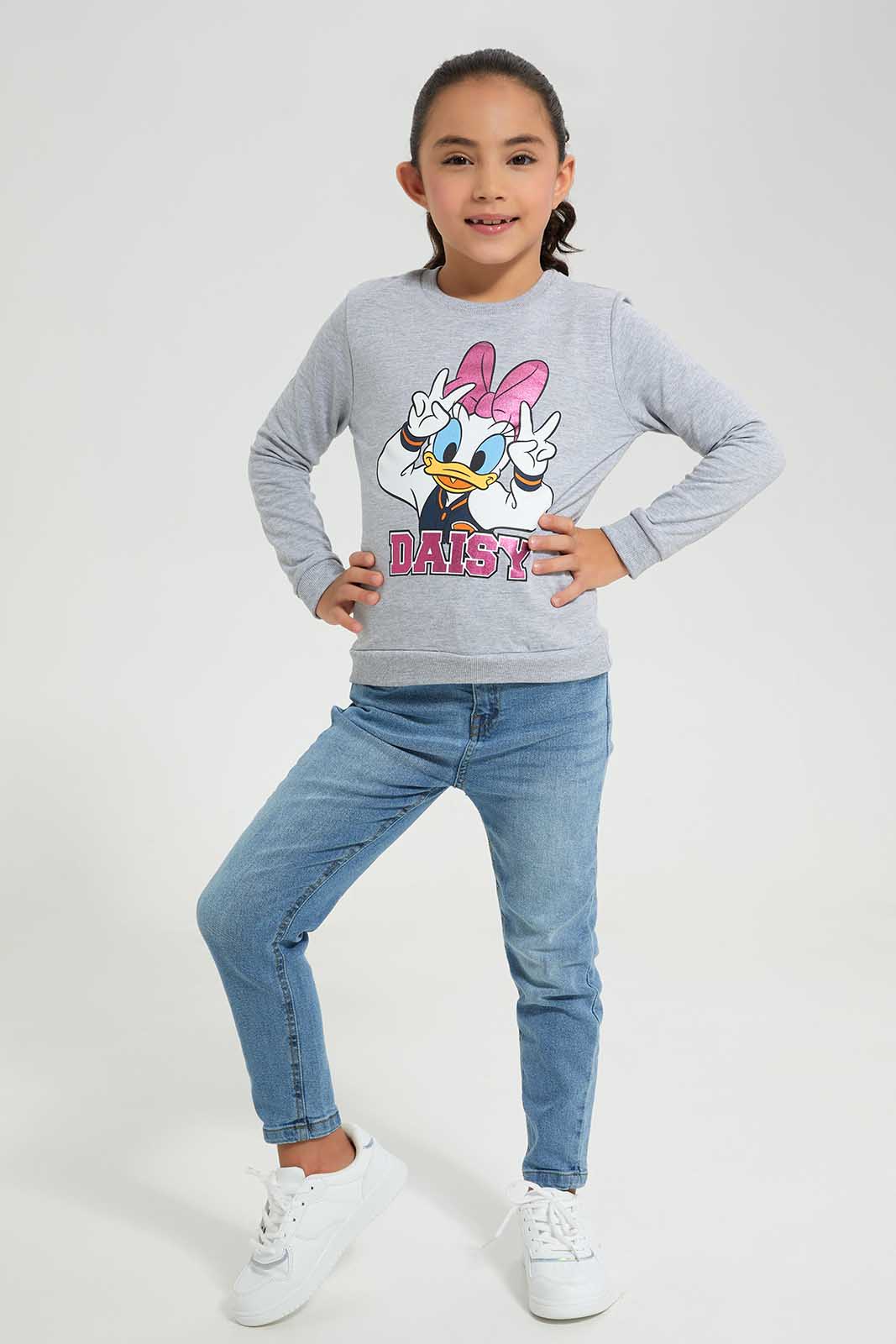 Redtag-MID-GREY-LICENSE-ACTIVE-TOP--DAISY-Bundle,-Category:Sweatshirts,-Colour:Grey,-Deals:3-For-90,-Deals:New-In,-Filter:Girls-(2-to-8-Yrs),-GIR-Sweatshirts,-New-In-GIR-APL,-Section:Girls-(0-to-14Yrs),-W22A-Girls-2 to 8 Years