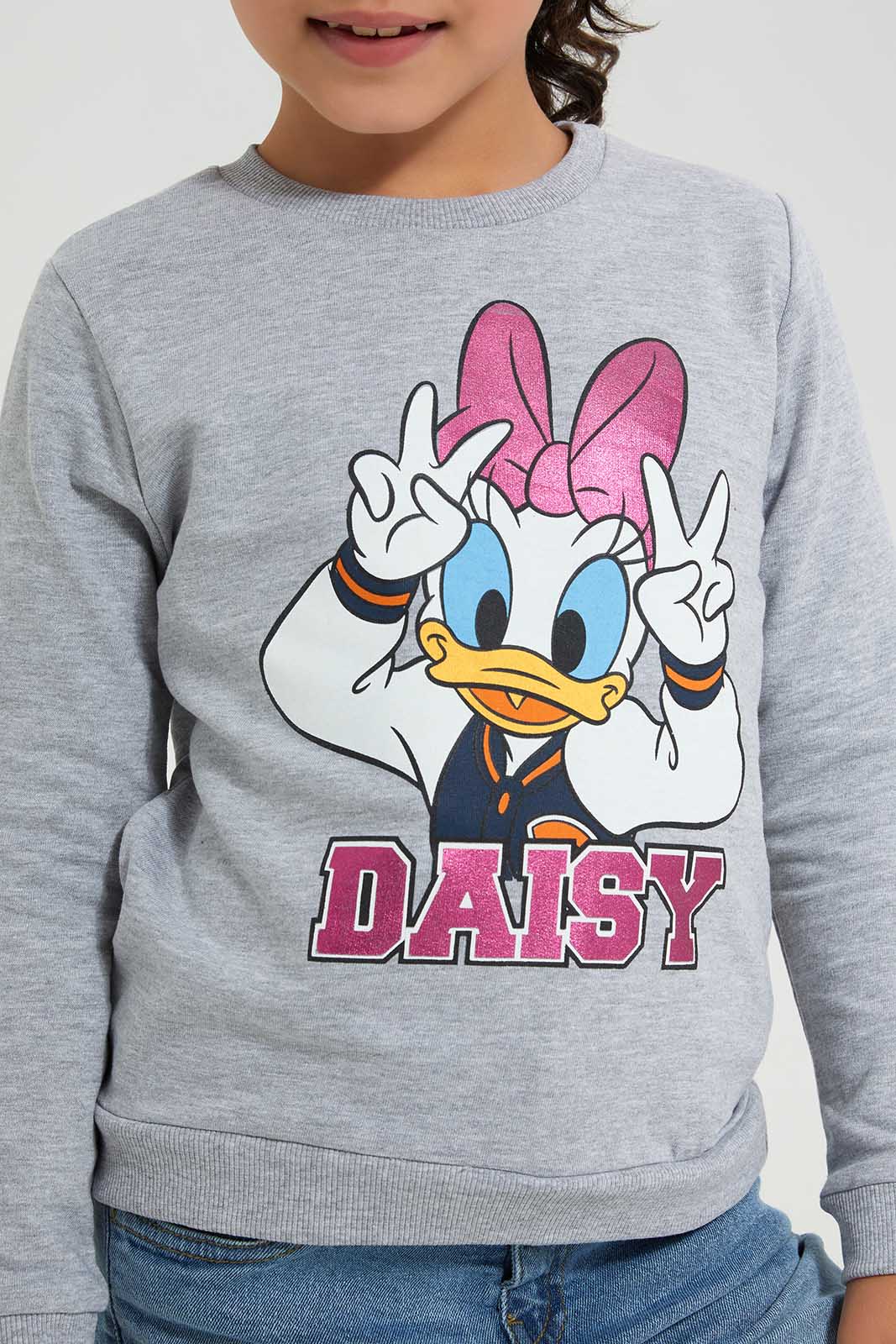 Redtag-MID-GREY-LICENSE-ACTIVE-TOP--DAISY-Bundle,-Category:Sweatshirts,-Colour:Grey,-Deals:3-For-90,-Deals:New-In,-Filter:Girls-(2-to-8-Yrs),-GIR-Sweatshirts,-New-In-GIR-APL,-Section:Girls-(0-to-14Yrs),-W22A-Girls-2 to 8 Years