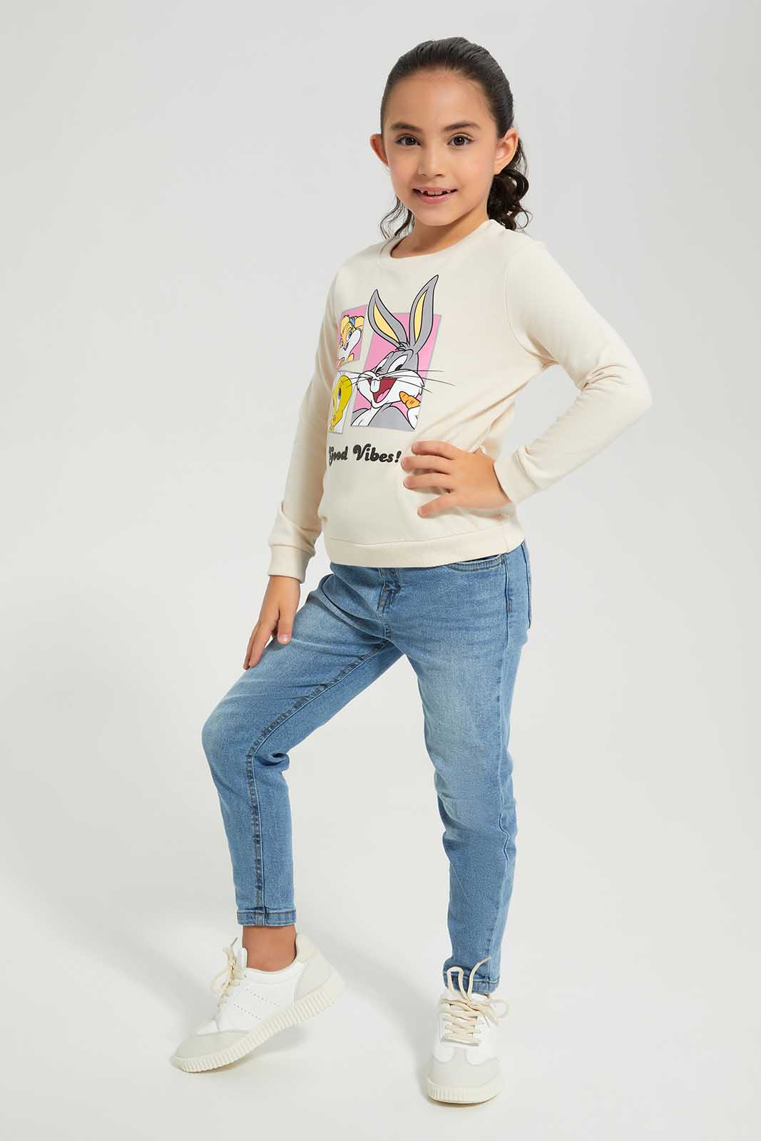 Redtag-CREAM-LICENSE-ACTIVE-TOP--TWEETY-Bundle,-Category:Sweatshirts,-Colour:Cream,-Deals:3-For-90,-Deals:New-In,-Filter:Girls-(2-to-8-Yrs),-GIR-Sweatshirts,-New-In-GIR-APL,-Section:Girls-(0-to-14Yrs),-W22A-Girls-2 to 8 Years
