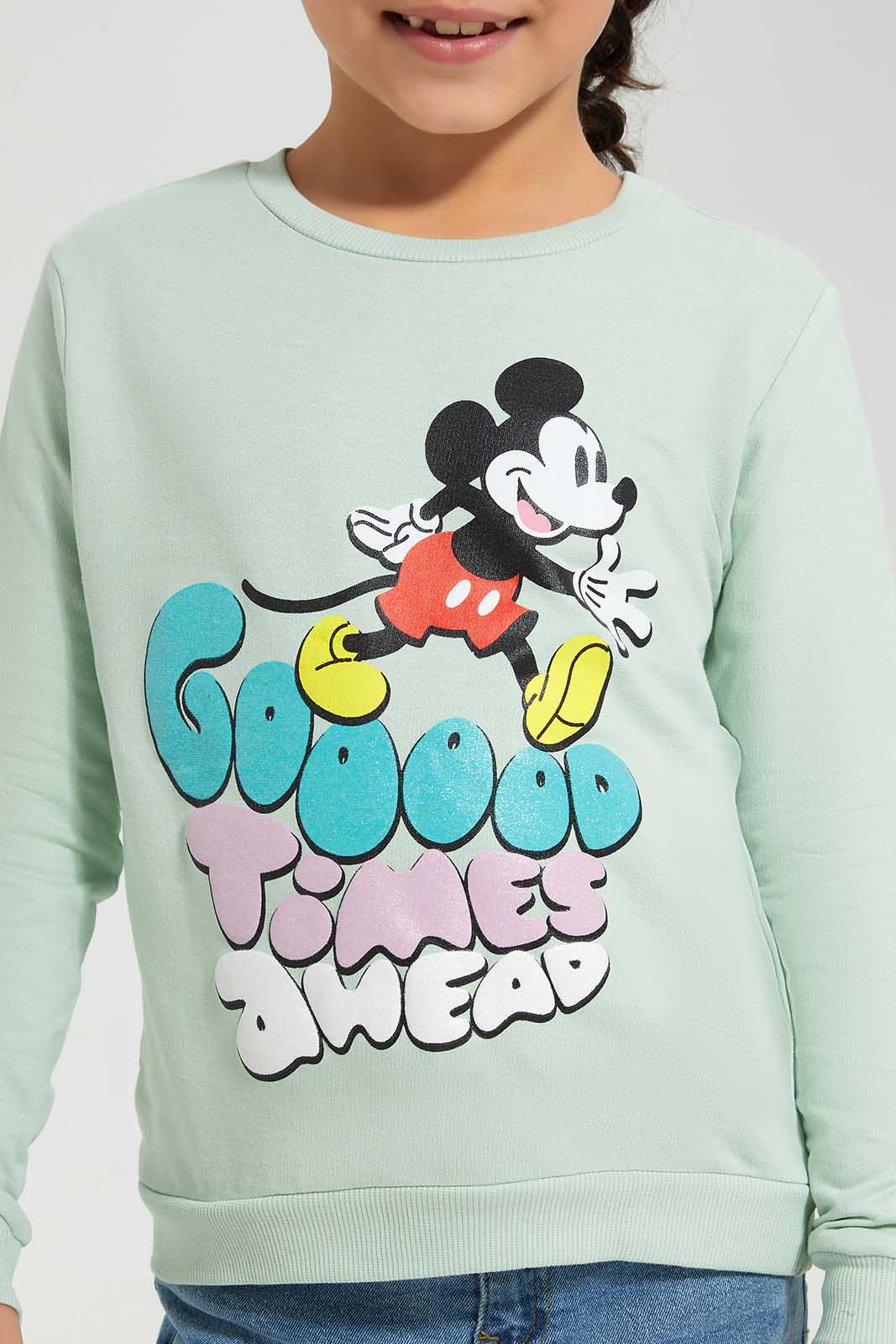 Redtag-GREEN-LICENSE-ACTIVE-TOP--MICKEY-&-FRIENDS-Bundle,-Category:Sweatshirts,-CHR,-Colour:Green,-Deals:3-For-90,-Deals:New-In,-Filter:Girls-(2-to-8-Yrs),-GIR-Sweatshirts,-New-In-GIR-APL,-Section:Girls-(0-to-14Yrs),-W22A-Girls-2 to 8 Years
