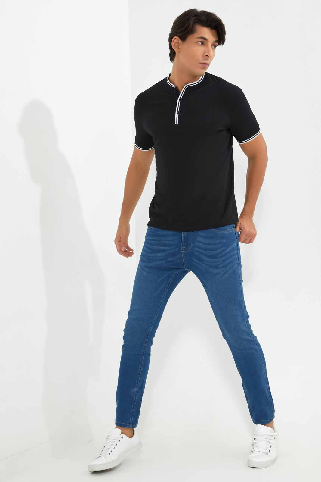 Redtag-Black-Henley-T-Shirt-Category:T-Shirts,-Colour:Black,-Deals:New-In,-Filter:Men's-Clothing,-Men-T-Shirts,-New-In-Men-APL,-Non-Sale,-Section:Men,-W22A-Men's-